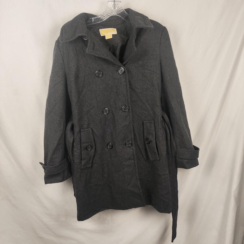 MICHAEL Michael Kors Coat Womens 4 Gray Wool Belted Trench Double Breasted